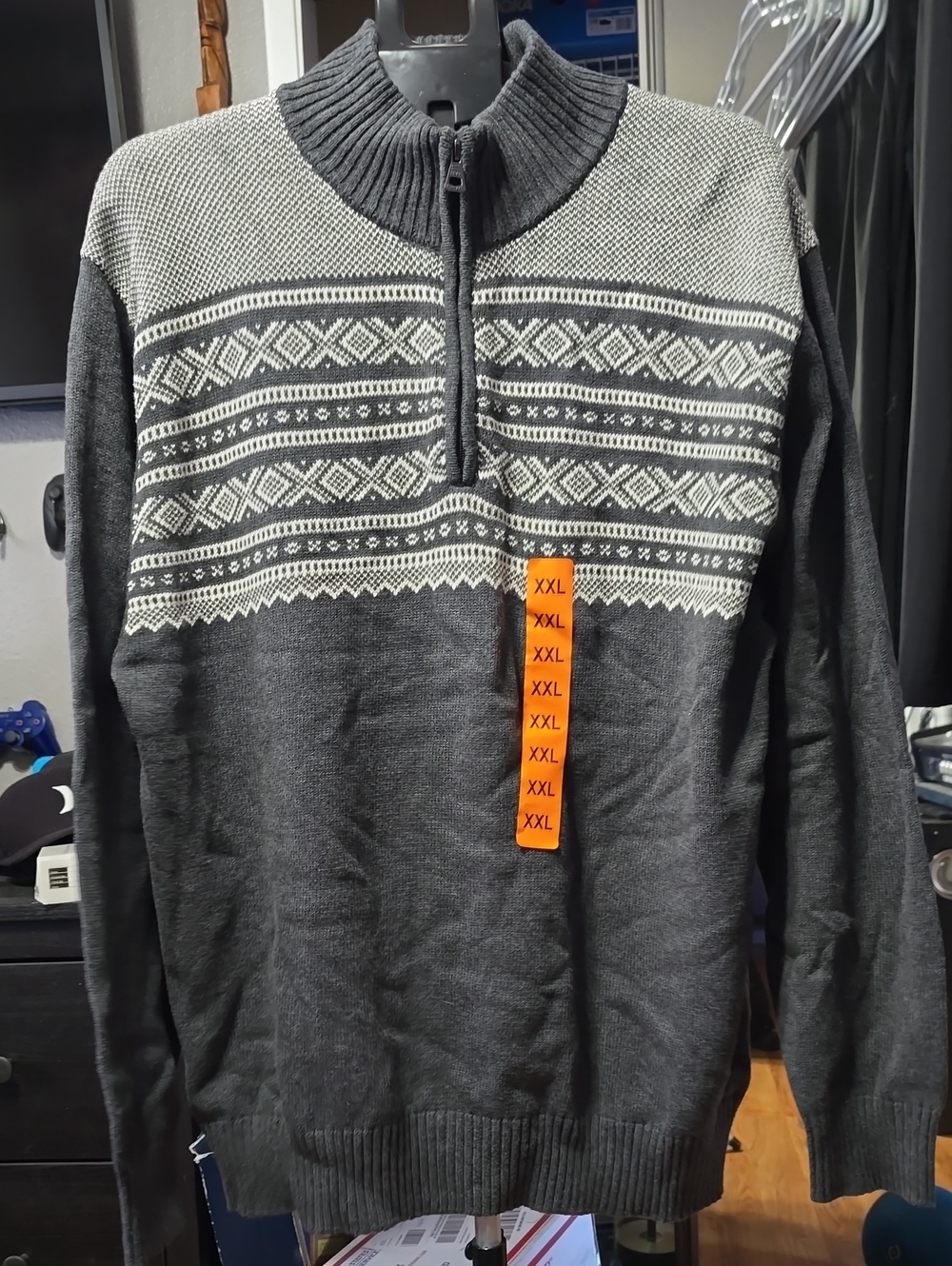 Weatherproof Men's Charcoal and White Half-Zip Patterned Sweater